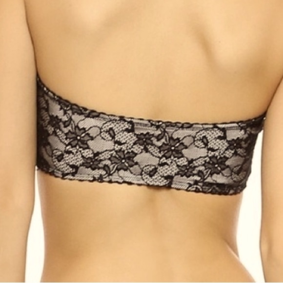NWOT TOP SECRET WEAPON BANDEAU IN BLACK LACE WITH CHAMPAGNE COLOR LINING MEDIUM - Picture 2 of 12